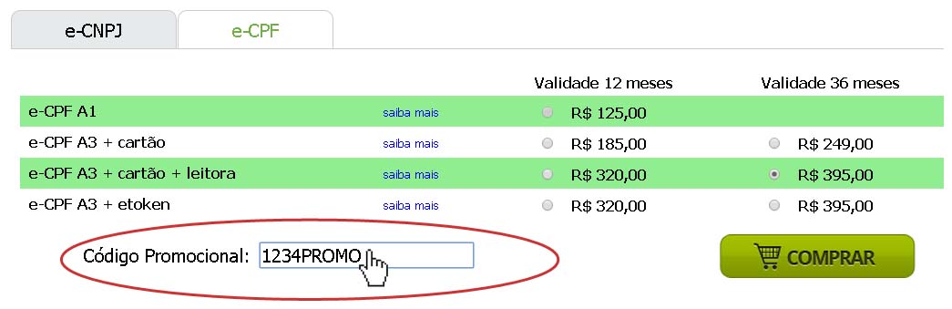 Página de produtos do INCD incluindo o código de desconto